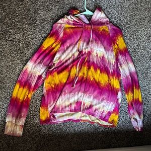 Tie dye pink and yellow hoodie sweater